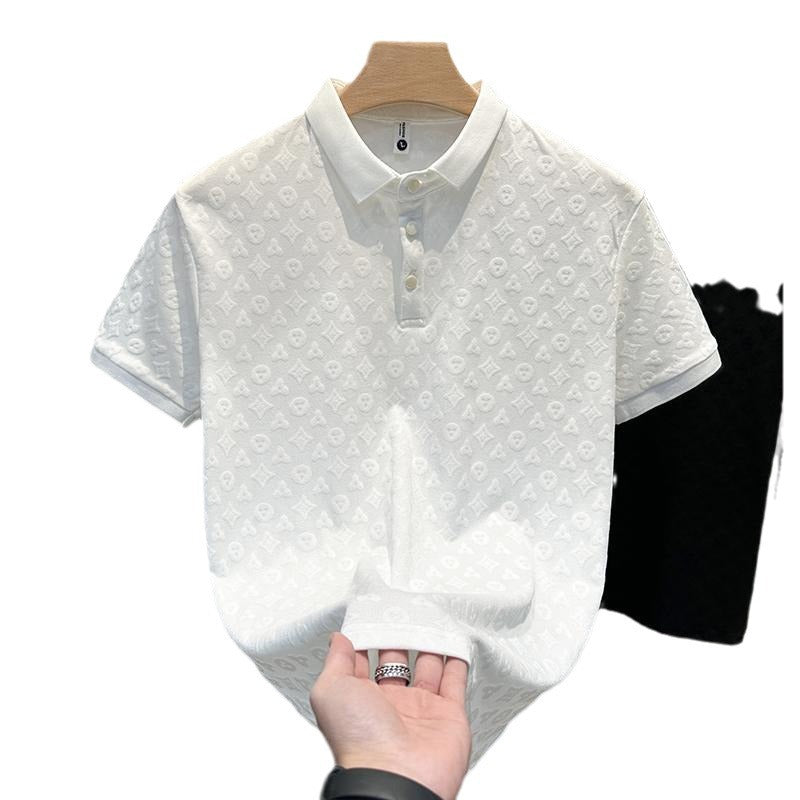 Casual Embroidered Polo Shirt for Men, Comfortable Breathable Slim Fit Turn-Down Collar Short Sleeve T-Shirt