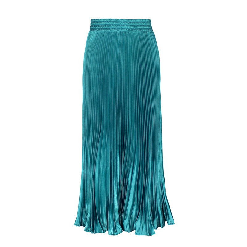 Glossy pleated skirt long accordion skirt long skirt skirt