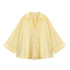 Women's Long Sleeve Single-Button Striped Shirt with Notch Lapel
