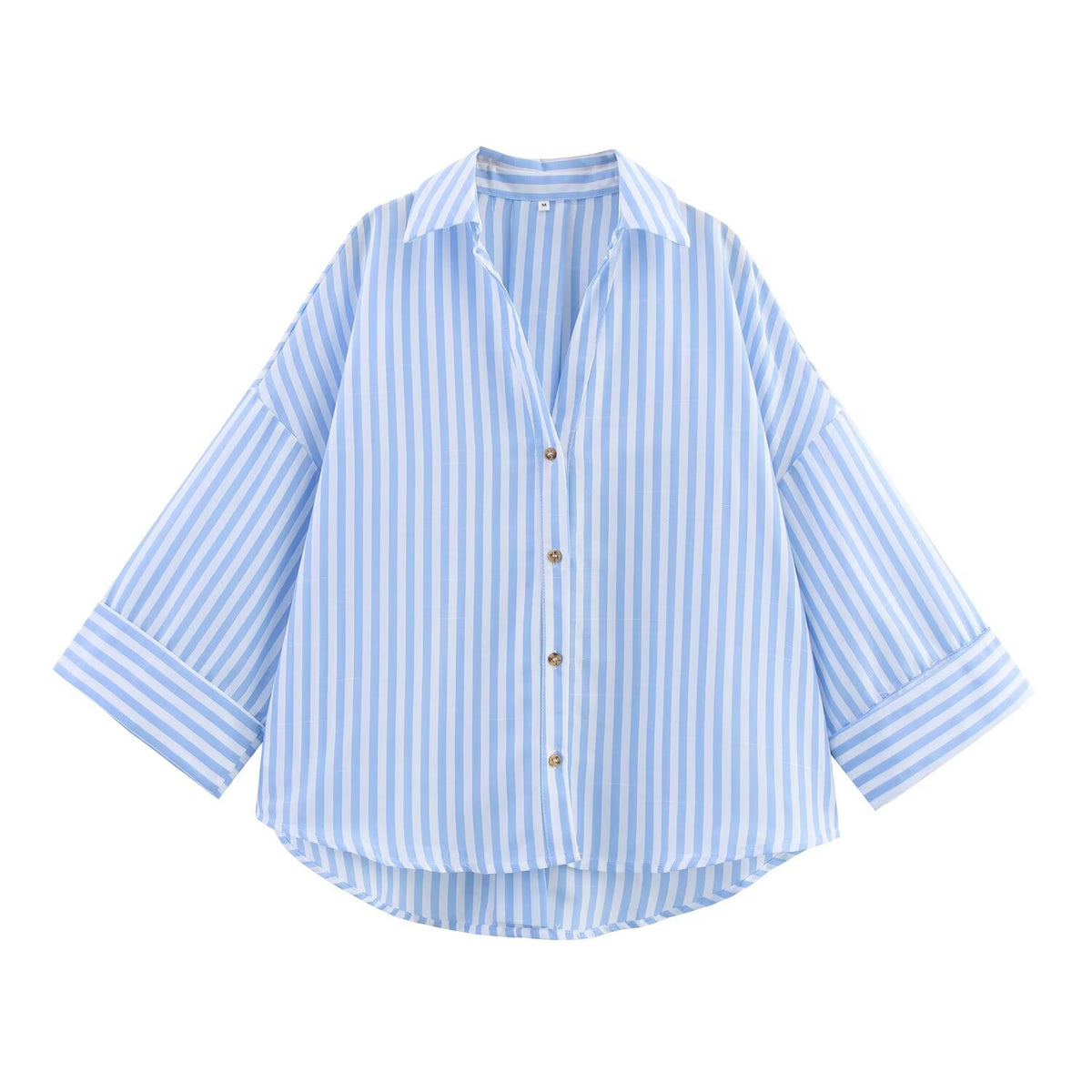 Women's Long Sleeve Single-Button Striped Shirt with Notch Lapel