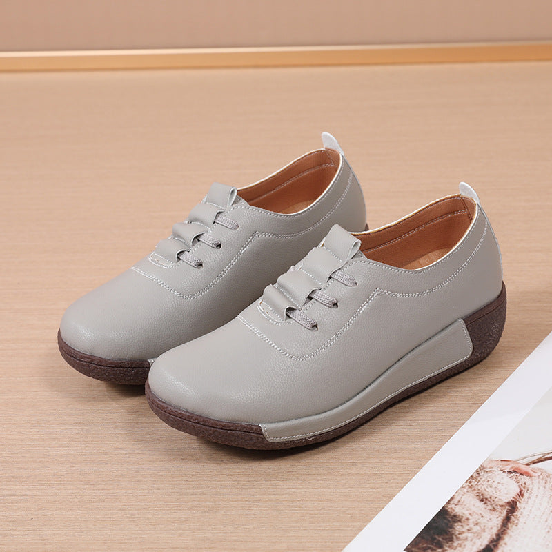 Large Size Sports Shoes for Women, Korean Version Thick Sole Rocking Shoes for Women, Genuine Leather Slip-On Wedge Heel Casual Mother Shoes