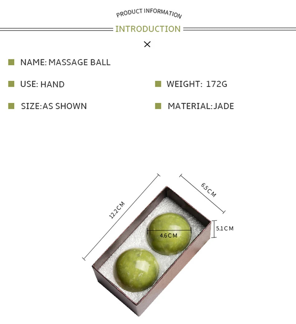 2 Pcs Natural Jade Stone Massage Ball Smooth Round Massager for Hand Foot Jade Massager Health Care Relax Body Massage Tools