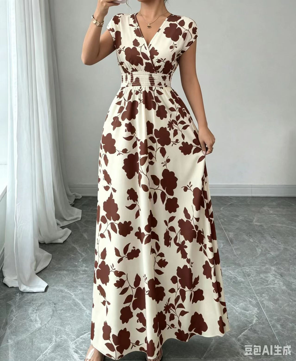 2026 New French V-neck Slim Waist Maxi Dress, Elegant and Stylish Dress (for European and American Cross-Border Amazon and AliExpress)