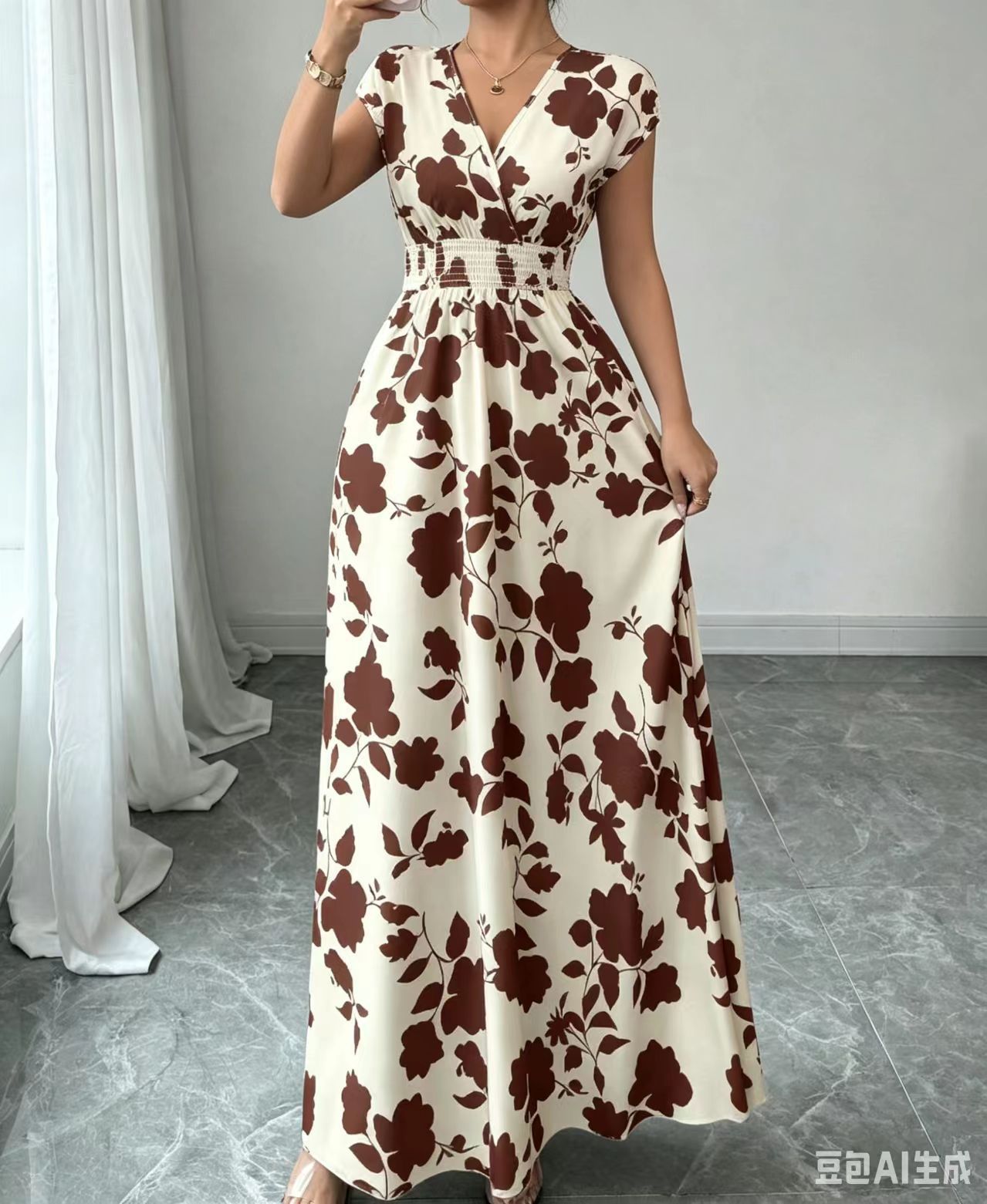 2026 New French V-neck Slim Waist Maxi Dress, Elegant and Stylish Dress (for European and American Cross-Border Amazon and AliExpress)