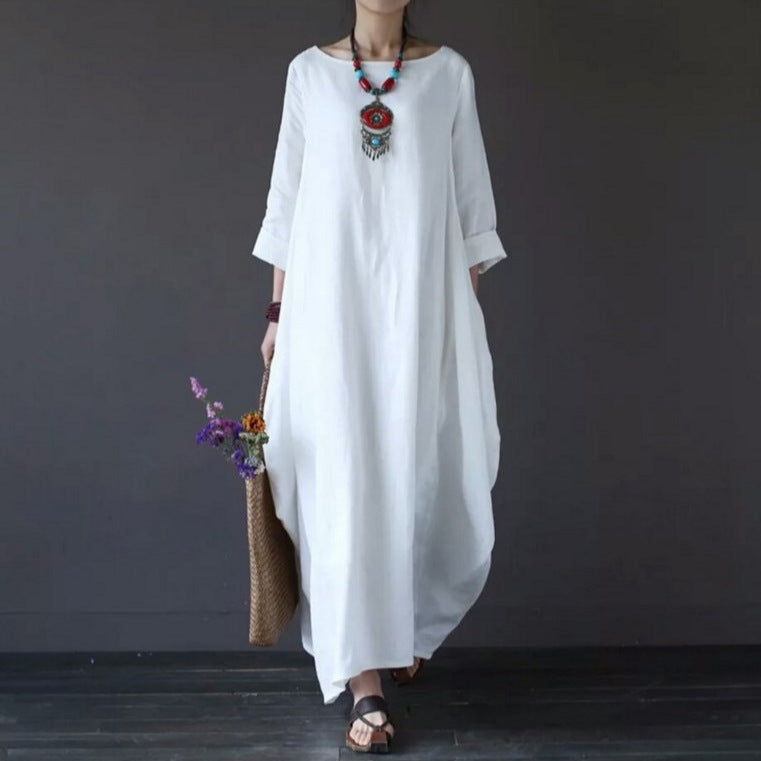2025 Spring/Summer New Arrival Amazon AliExpress Wish Literary Loose Plus Size Cotton Linen Long Dress