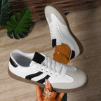 Women's Beige Flat Sneakers - Low-Top, Lace-Up
