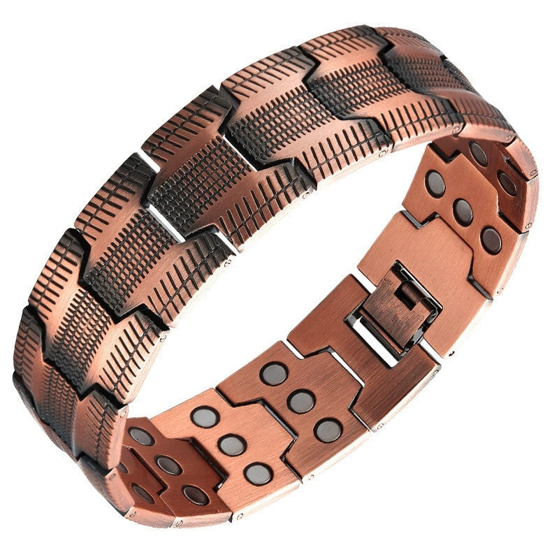 Amazon Hot Selling European and American Cross-Border Twill Antique Red Copper Men's Bracelet, Three Rows of Magnets Bracelet Wholesale