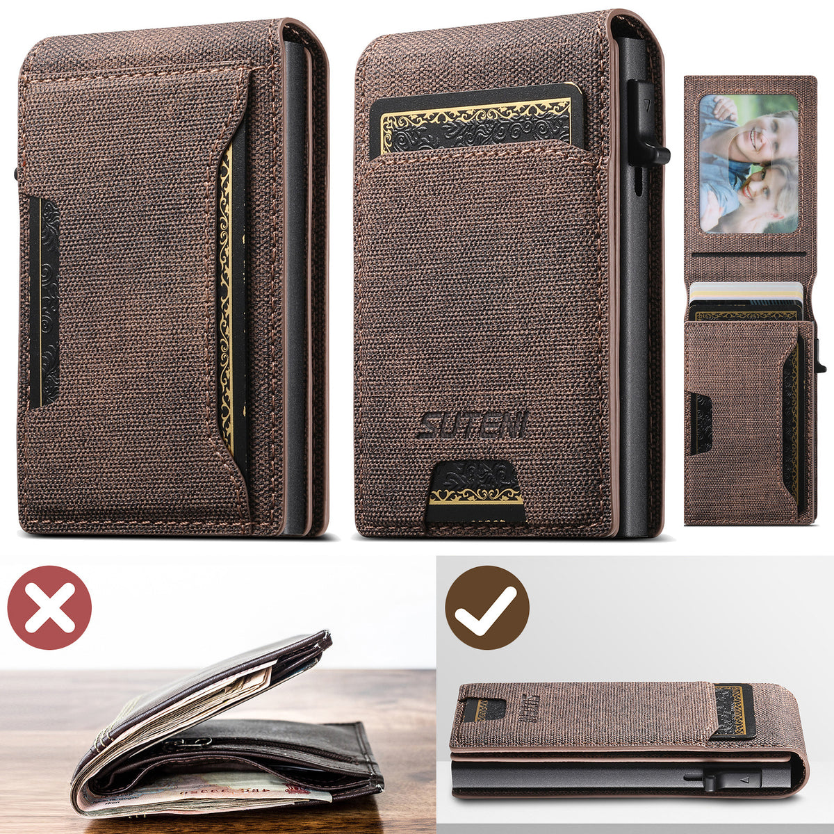 Suteni Brown Pop-Up Card Holder - Photo Frame, Leather