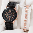 Women's White Heart-Design Quartz Watch - Silicone Strap