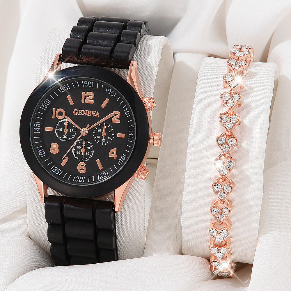 Women's White Heart-Design Quartz Watch - Silicone Strap