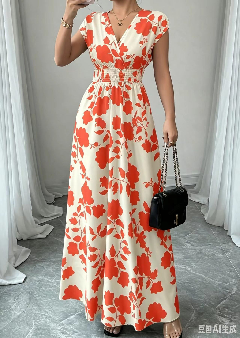 2026 New French V-neck Slim Waist Maxi Dress, Elegant and Stylish Dress (for European and American Cross-Border Amazon and AliExpress)