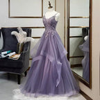 Women's V-Neck Evening Gown with Spaghetti Straps