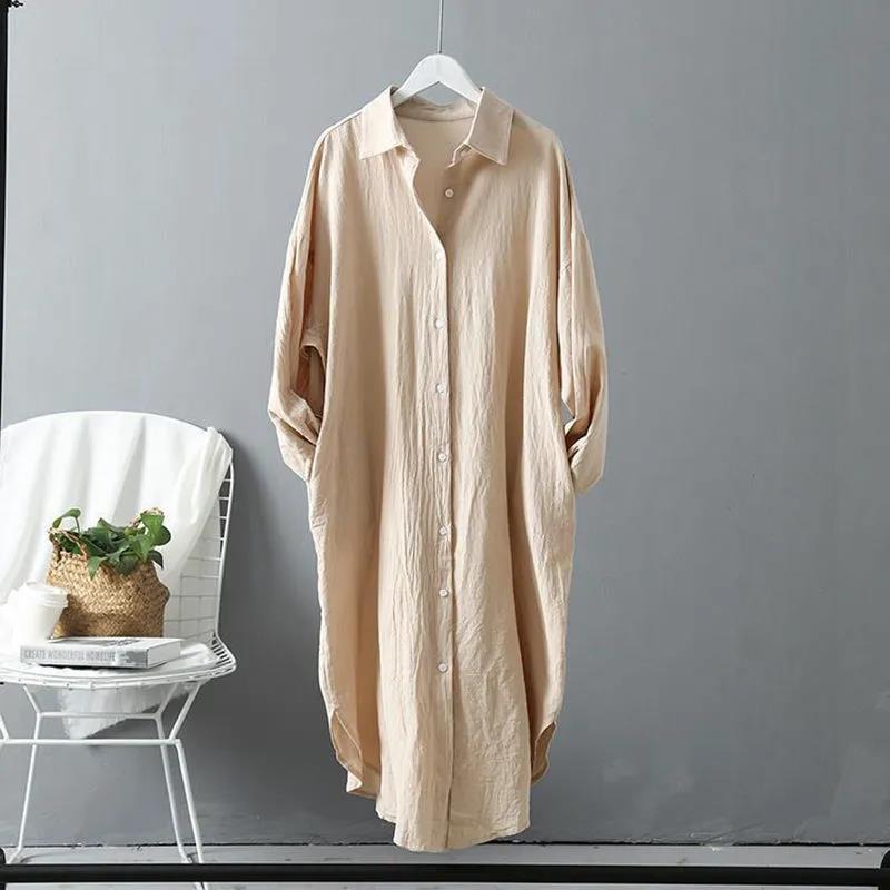 Cotton and linen sunscreen white shirt for women to wear as outerwear 2024 spring and summer new all-match loose casual tops mid-length shirt dress