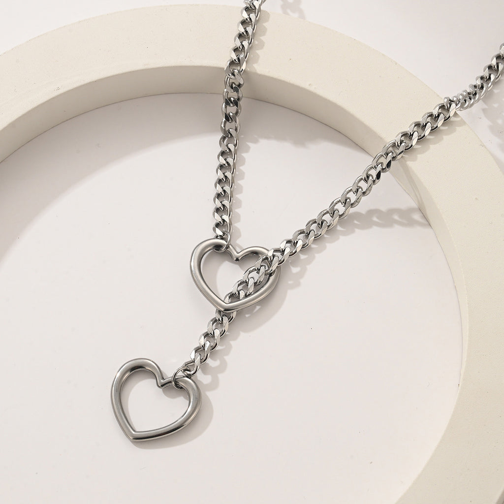 Amazon Style Wide Y Ring Sliding Chain Necklace Handmade Punk Cuban Stainless steel Chain Necklace