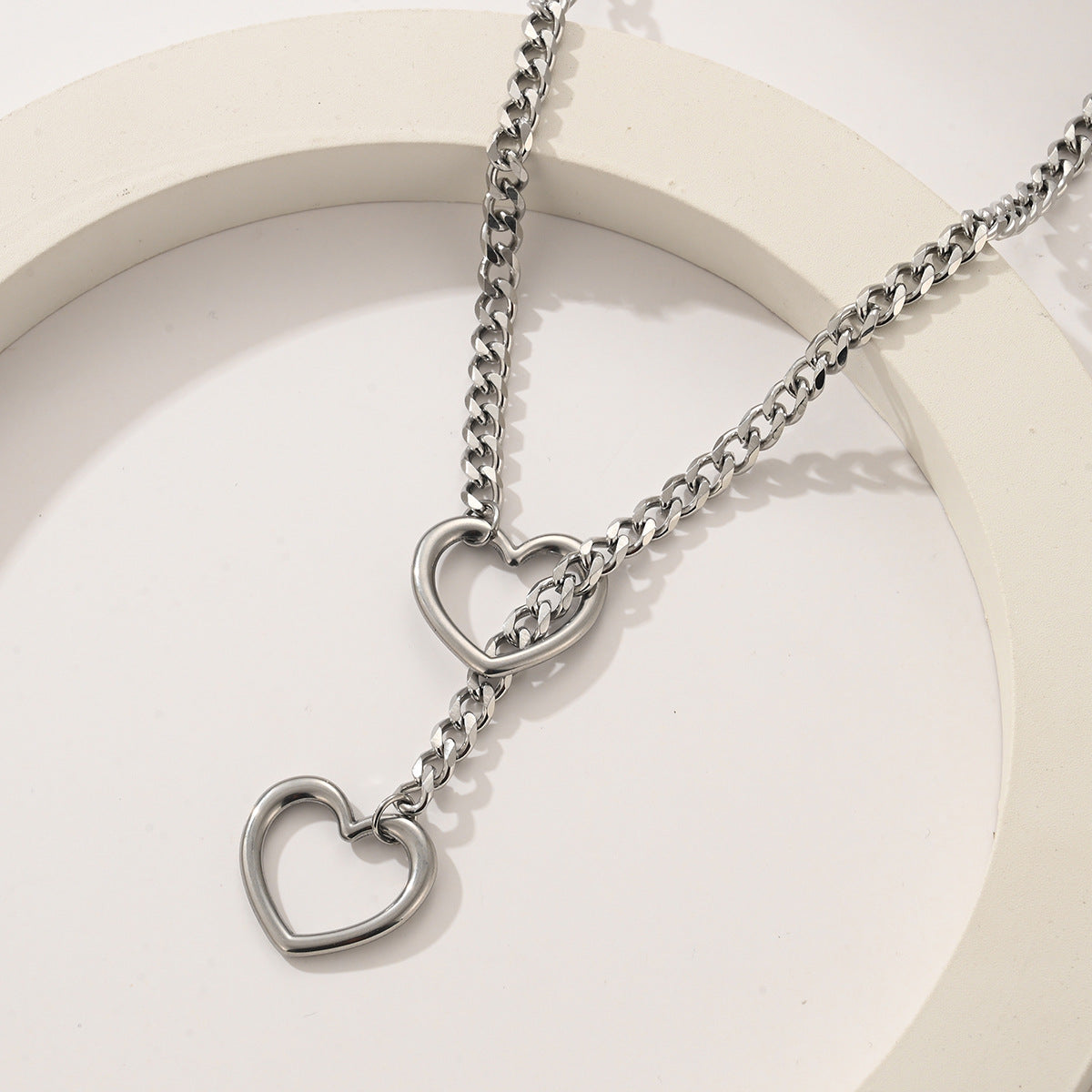 Amazon Style Wide Y Ring Sliding Chain Necklace Handmade Punk Cuban Stainless steel Chain Necklace