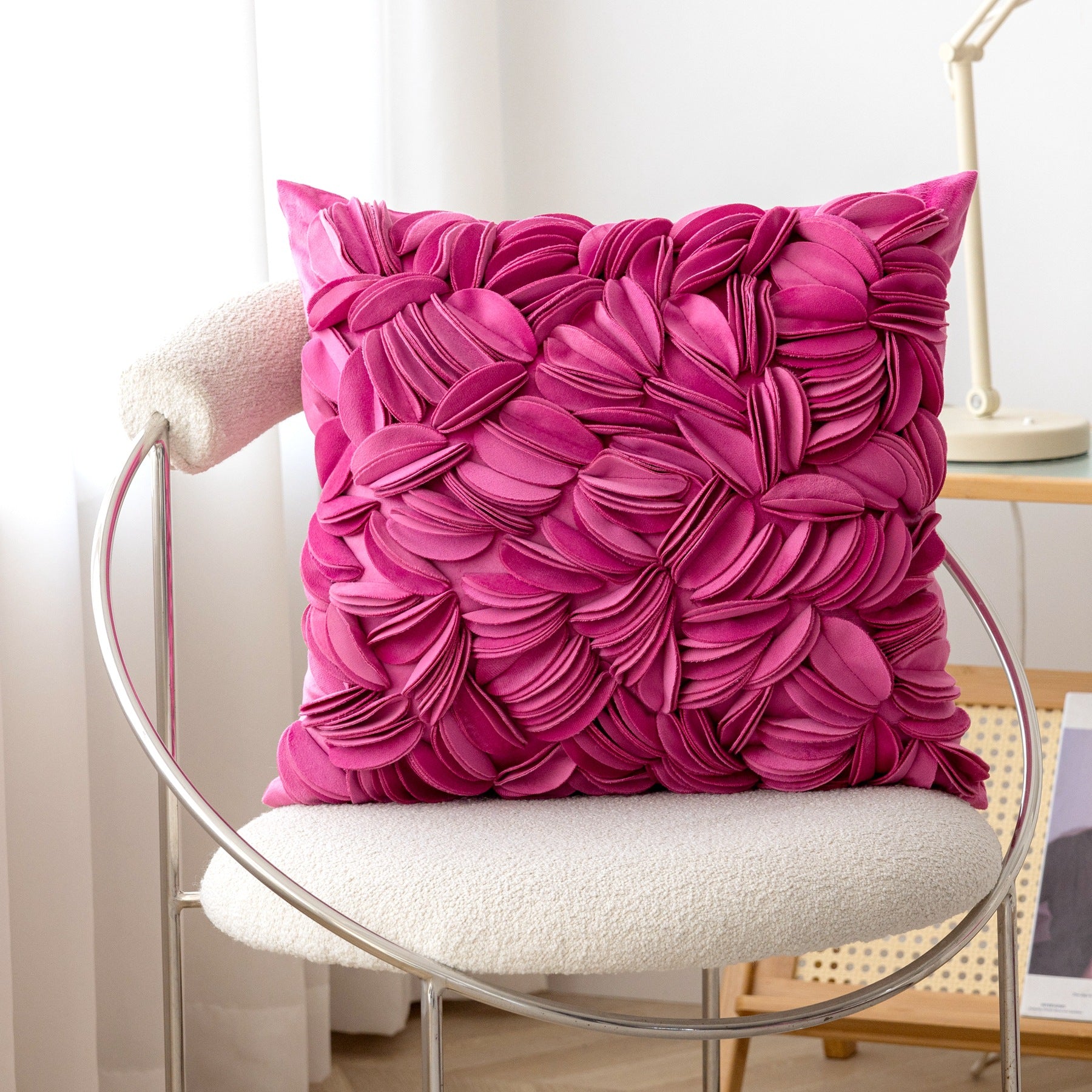 New minimalist luxury style handmade decorative pillowcase, solid color petal-patterned double-layered sofa cushion/bed backrest.