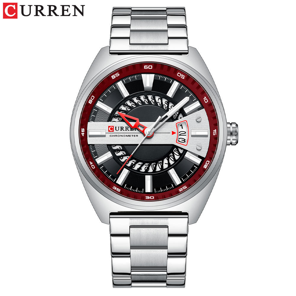 Men's White Black Steel Quartz Watch - Calendar