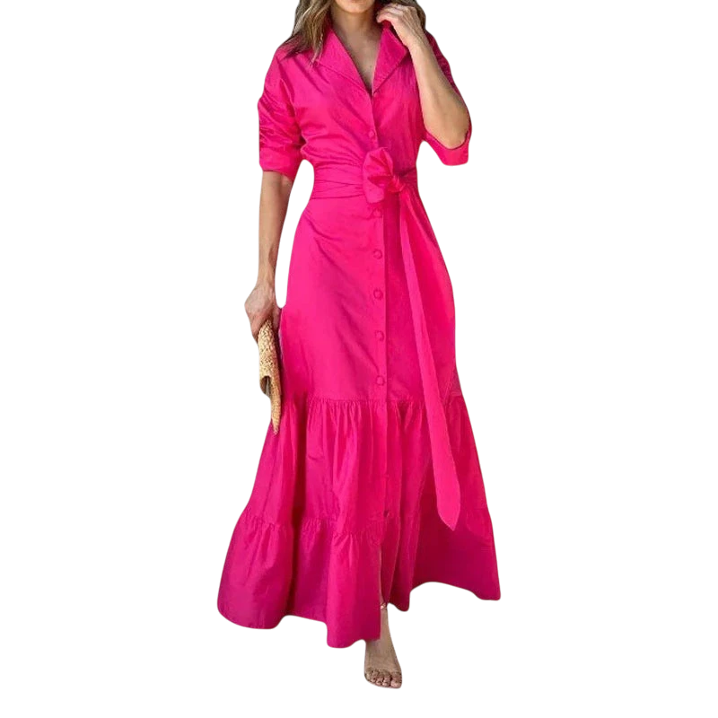 2023 Foreign Trade Cross-Border European and American Amazon Summer New Fashionable Temperamental All-Match Tight Waist Cardigan Long Dress