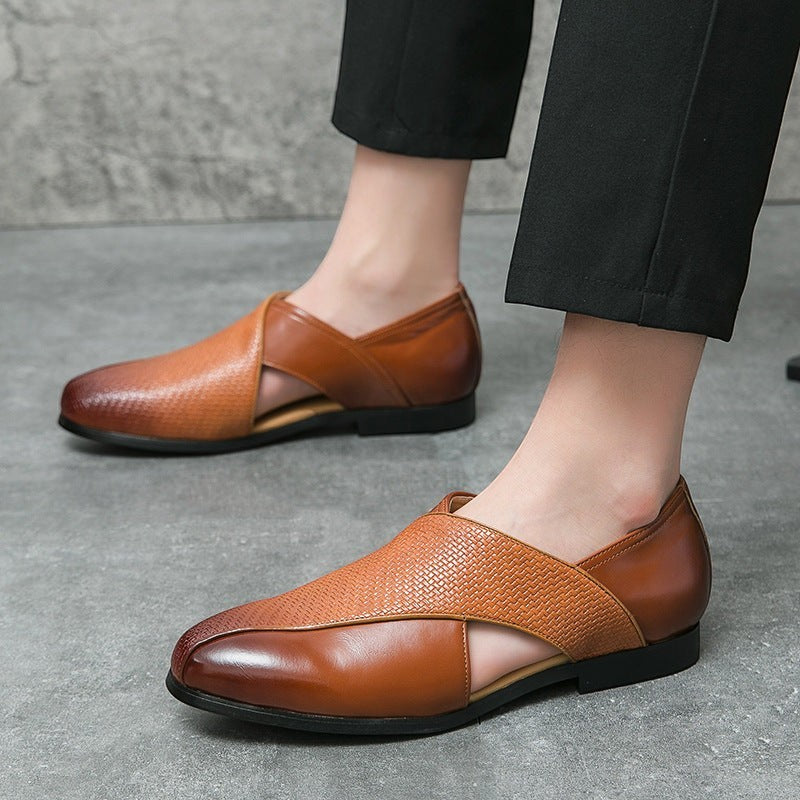 Men's Black PU Leather Slip-On Sandals – British Style | Aladinae