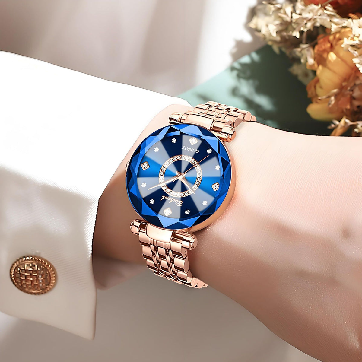 Women's Rose Gold Red Dial Quartz Watch - Waterproof