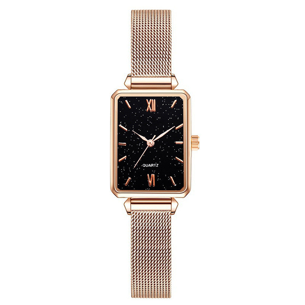 Women's Pink Square Dial Watch - World Time, Magnet Buckle