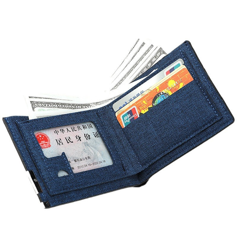 Men's Blue Canvas Wallet - Slim, Bi-Fold