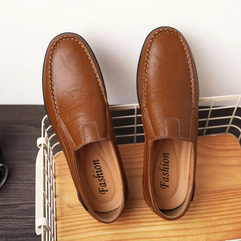 Men's Black Leather Slip-On Casual Shoes | Aladinae