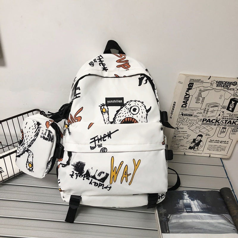 School bag male Korean version street trend junior high school student high school student backpack personality graffiti large capacity travel backpack