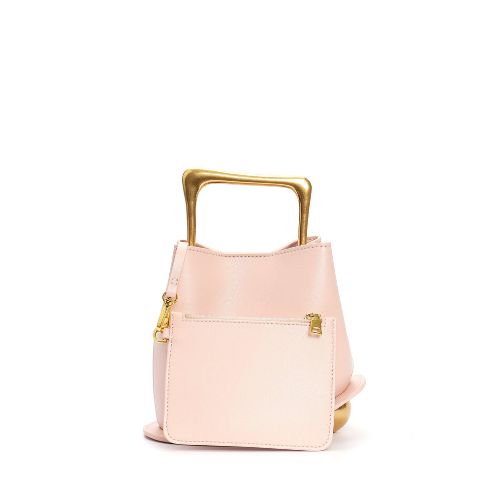 New genuine leather plain weave handbag imported cowhide commuter basket bucket bag wooden handbag messenger bag for women