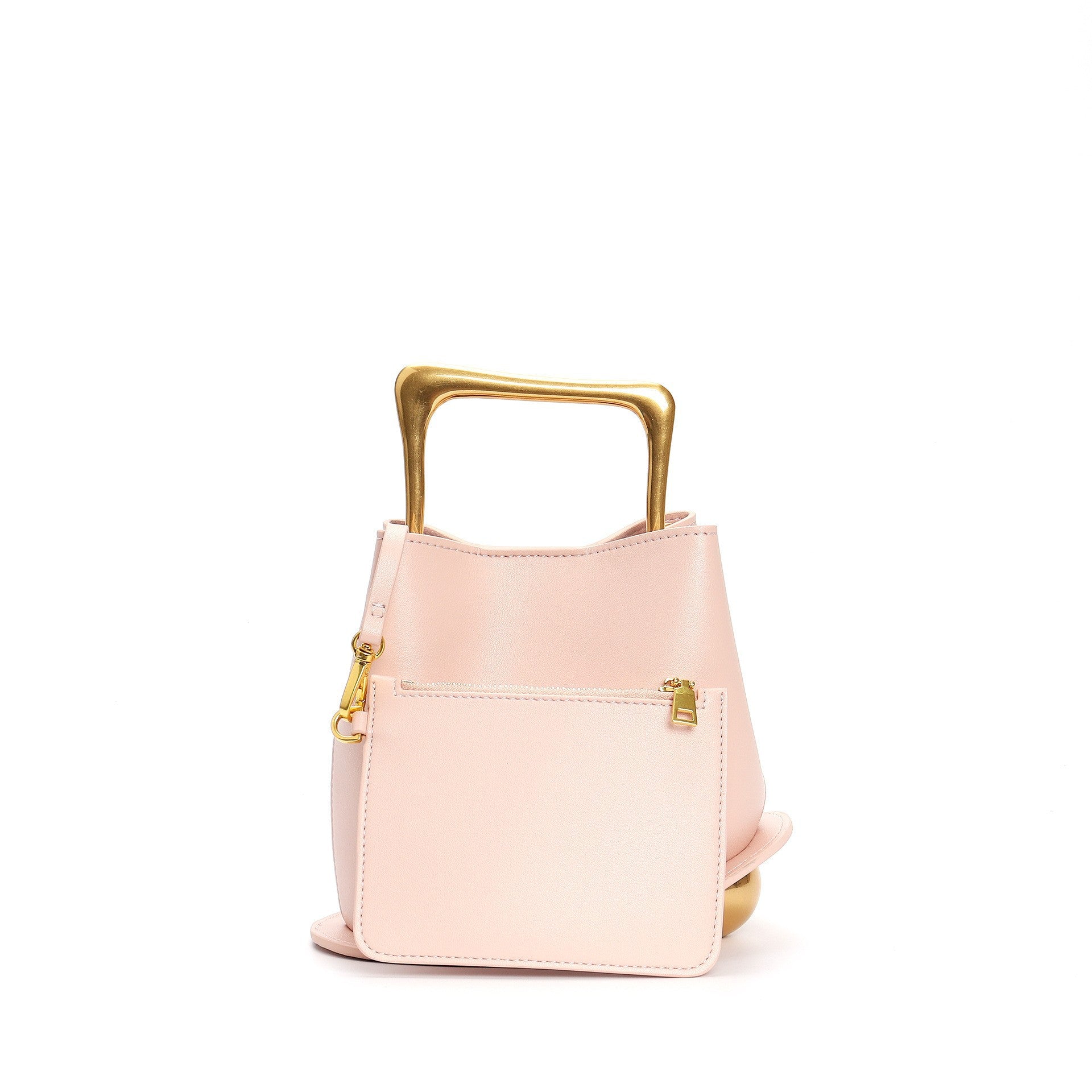 New genuine leather plain weave handbag imported cowhide commuter basket bucket bag wooden handbag messenger bag for women
