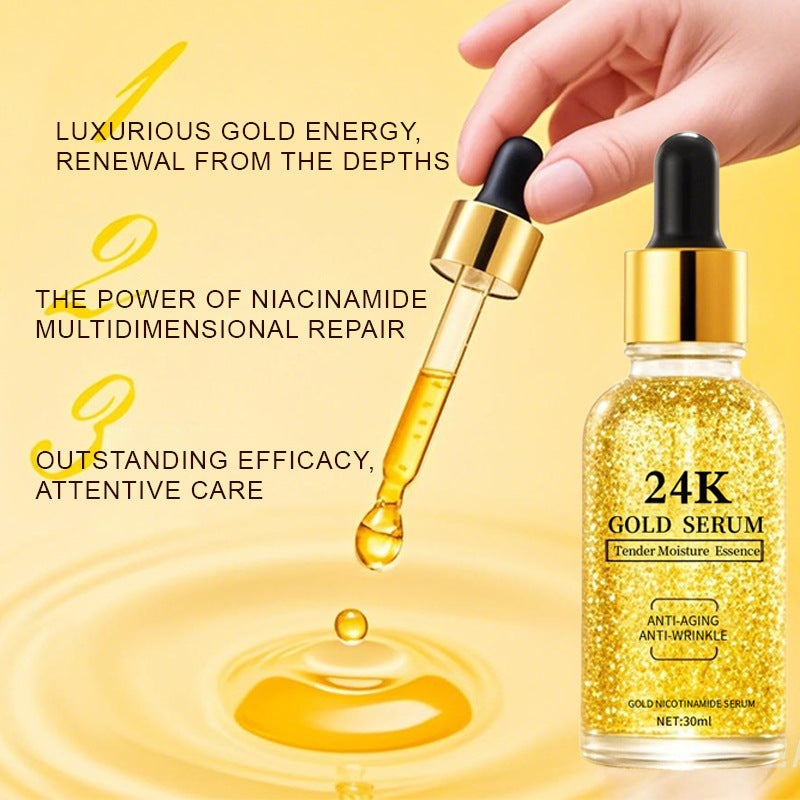 English version 24k gold niacinamide anti-wrinkle essence liquid refined pores brightening hyaluronic acid gold foil skin care