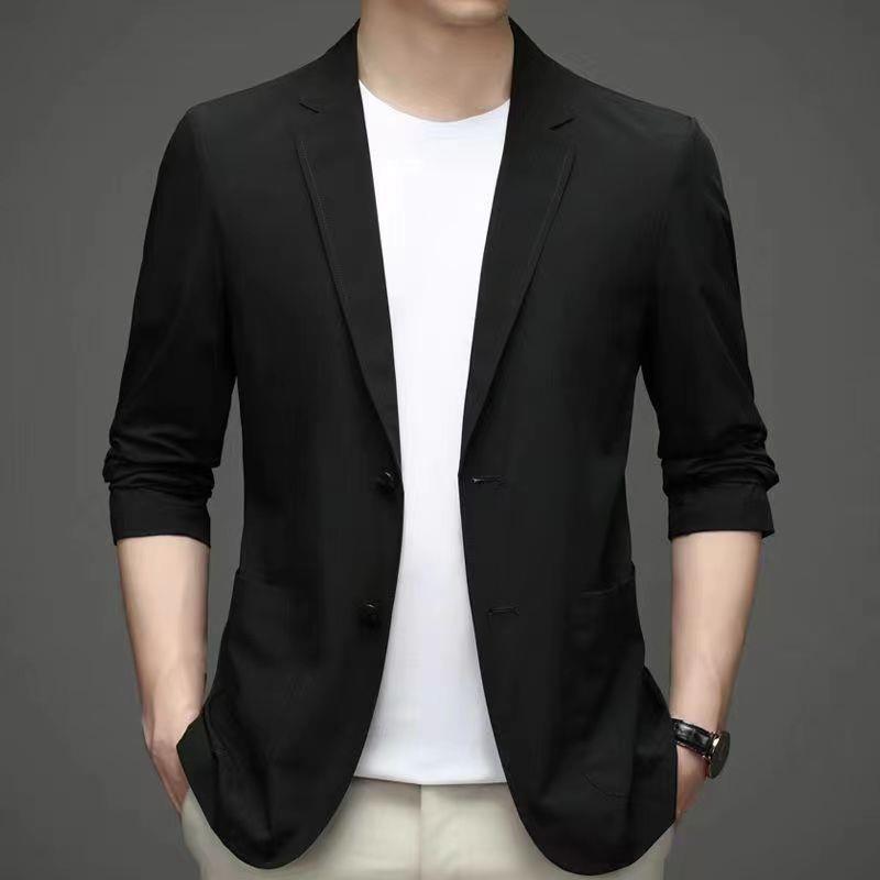 Men's Khaki Slim Fit Blazer - Suit Collar, Long Sleeve