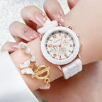 Women's White Heart-Design Quartz Watch - Silicone Strap