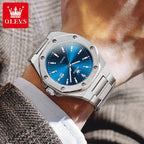 Men's Blue Quartz Watch - Steel Strap, Calendar