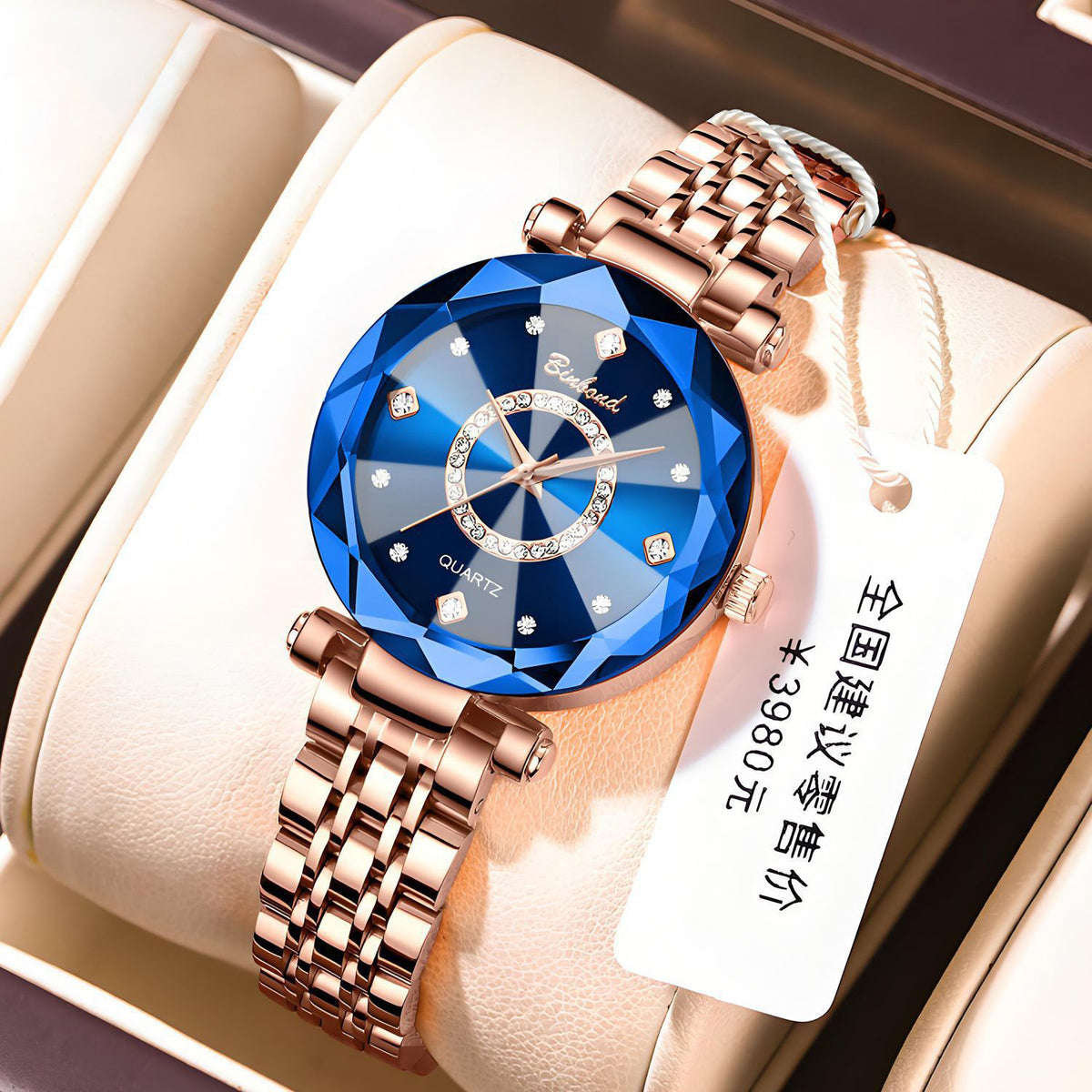 Women's Rose Gold Red Dial Quartz Watch - Waterproof
