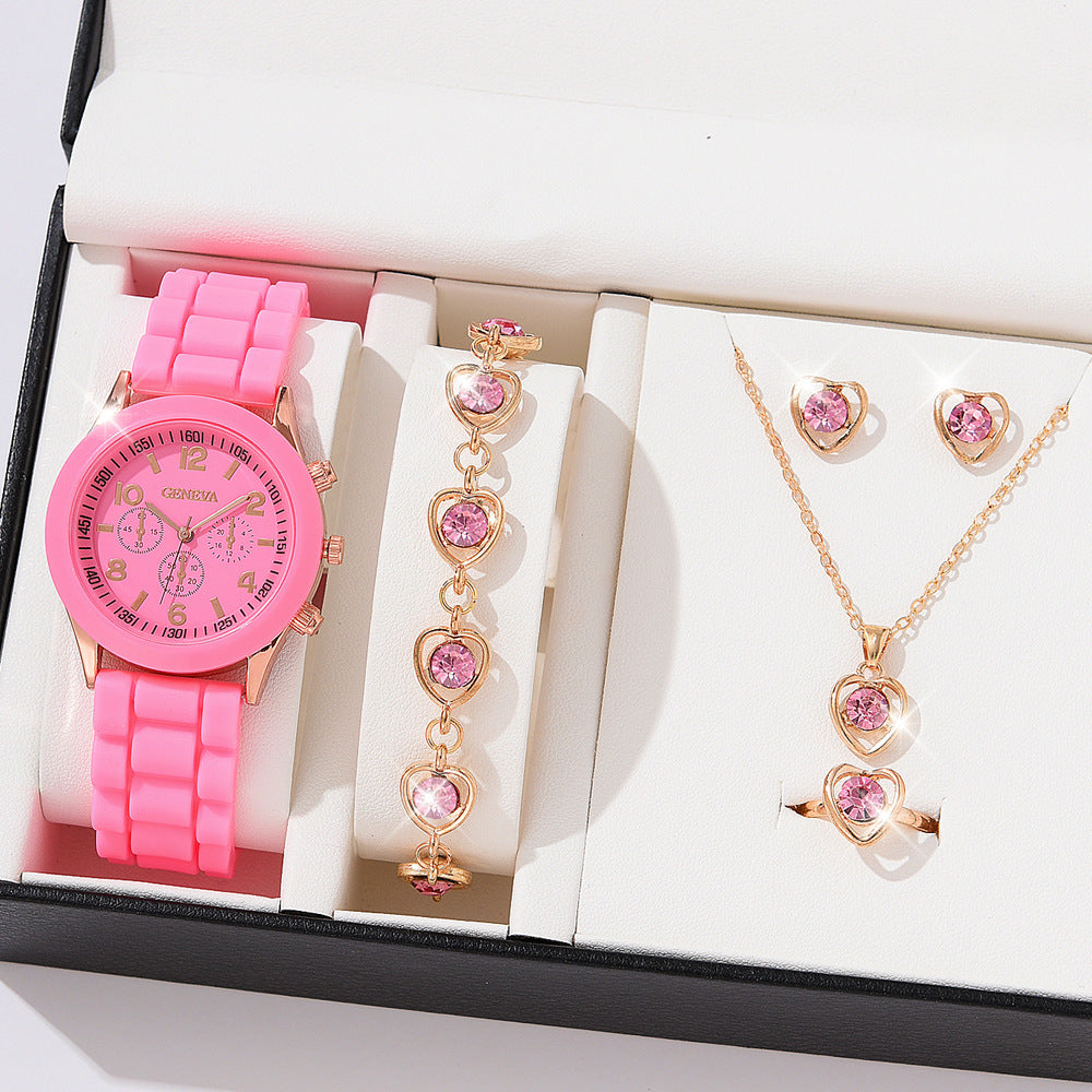 Women's White Heart-Design Quartz Watch - Silicone Strap