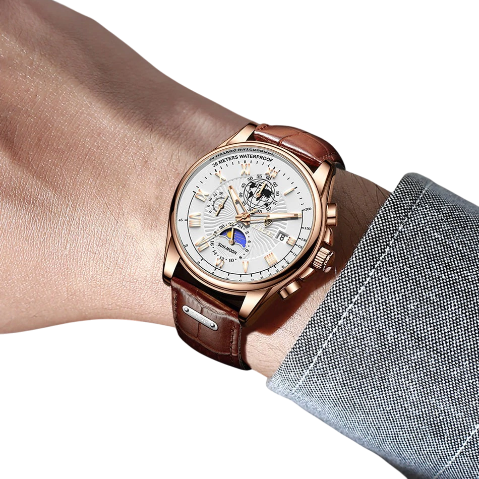 Men's Moon Phase Chronograph Watch – Quartz | Aladinae