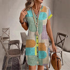 2026 European and American style women's clothing, export, Amazon summer printed elegant V-neck button dress, independent website.
