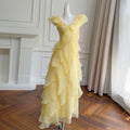 French-style sexy V-neck dress with irregular cake skirt, ruffled hem, long vacation dress 69777