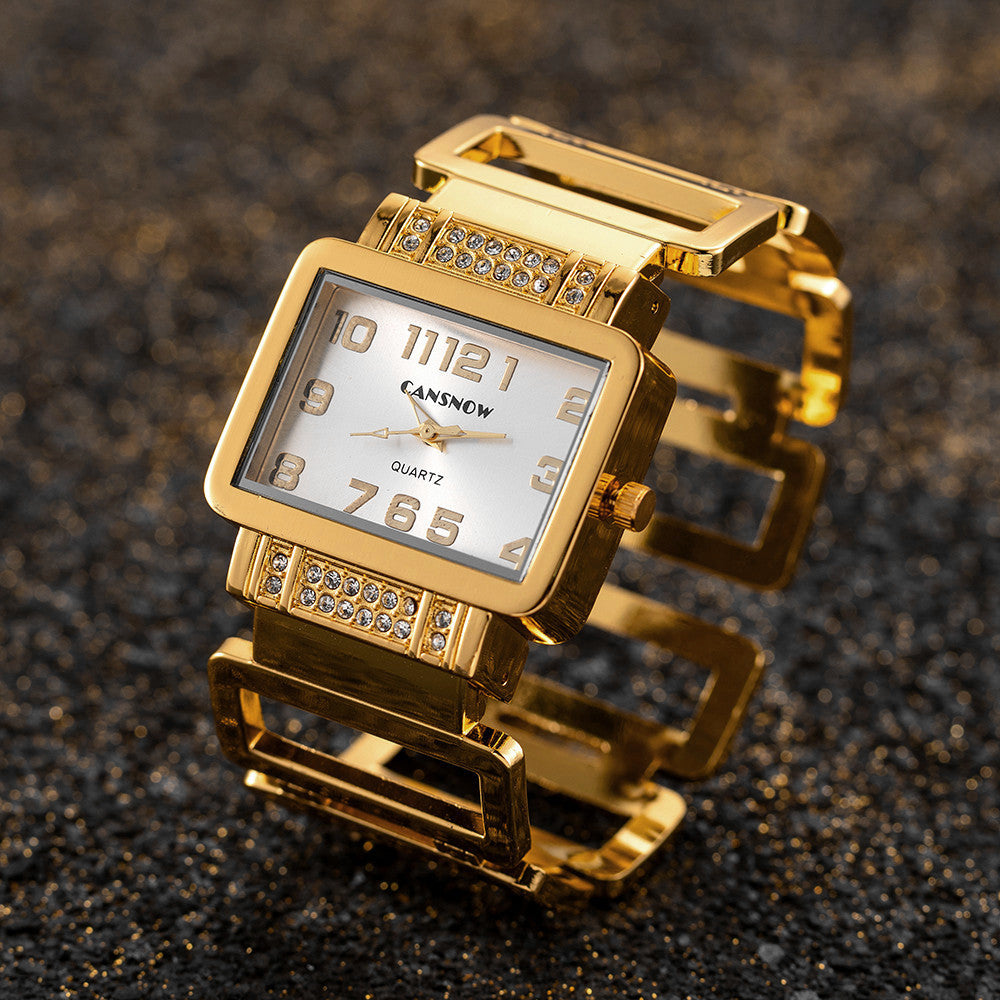 Women's Gold Silver Rectangular Dial Watch - Bracelet Style