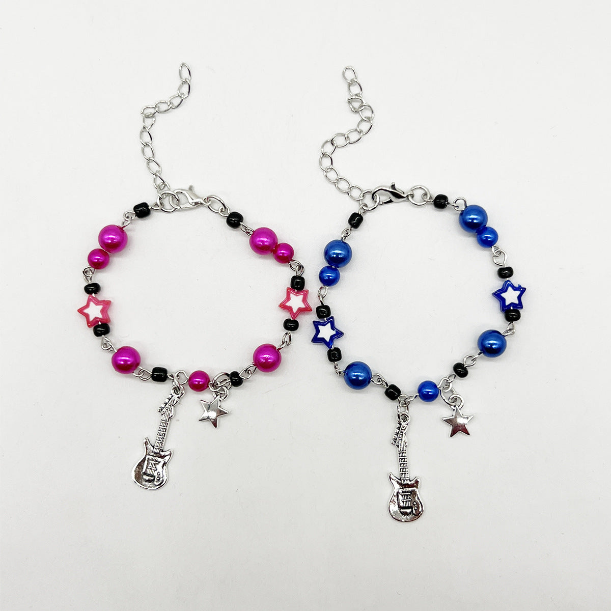 European and American cross-border bracelet couple bestie black and white dice hip-hop handmade guitar microphone five-pointed star hand jewelry