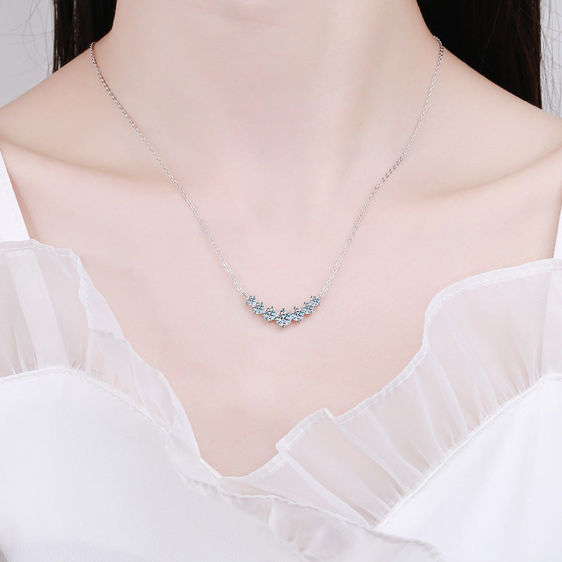 S925 sterling silver pendant for women, plated with Pt950, featuring a 1.7-carat D-color moissanite design inspired by the Seven Princesses necklace, in a traditional Chinese style.