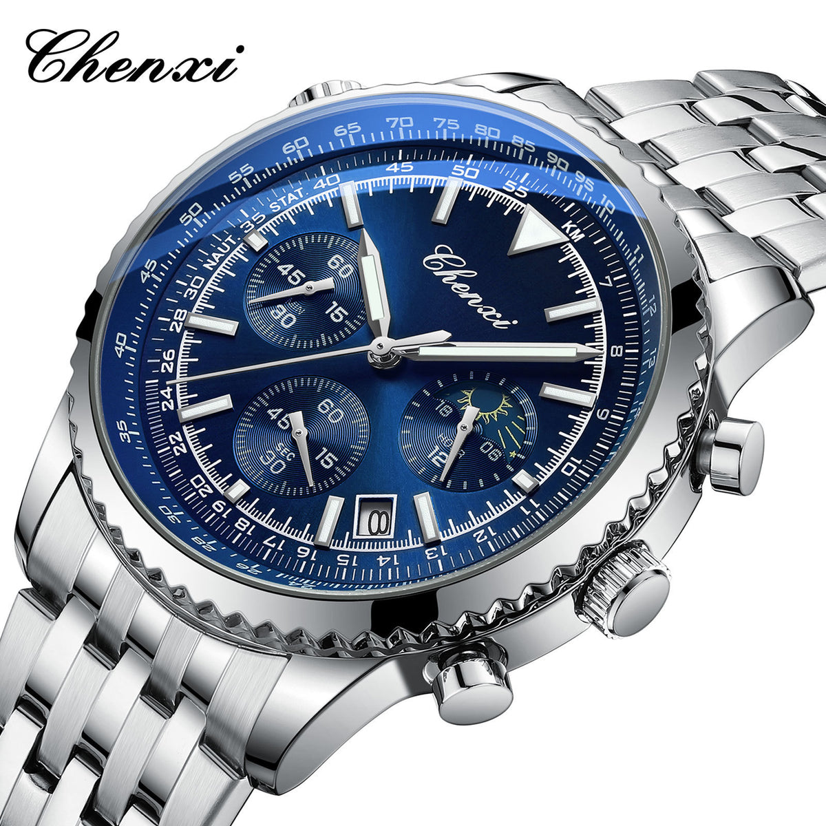 Men's Silver White Multi-Function Quartz Watch - Waterproof