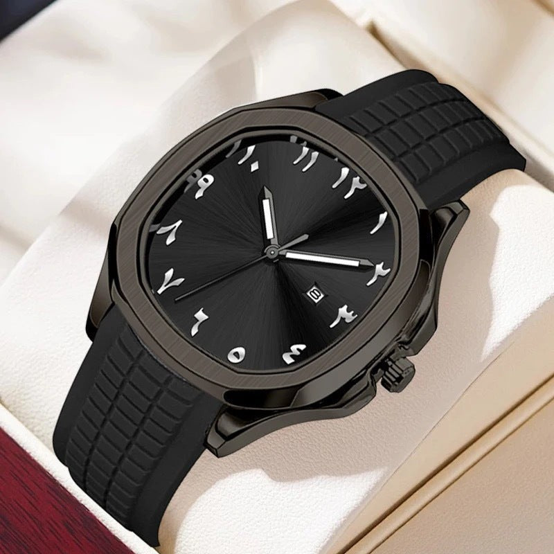 Men's Arabic Dial Sports Watch – Silicone Strap & Quartz | Aladinae