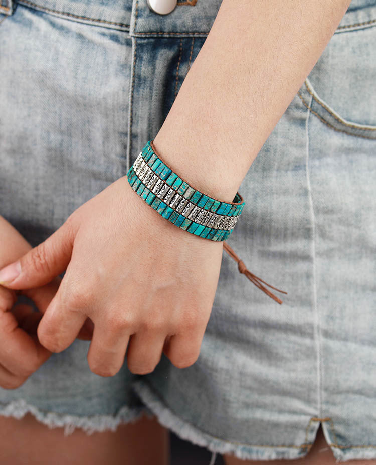New Cross-border Handmade Beaded Bracelet Emperor Stone Antique Metal Bead Braided Jewelry European and American Popular Jewelry