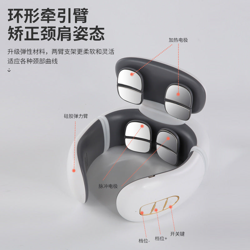 Multi-head neck massager intelligent cervical massager pulse therapy neck protector charging hot compress cervical massager