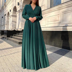 2025 New European and American Cross-Border Foreign Trade Dress, Sexy Deep V Long Sleeve Pleated Dress (eBay, Amazon)