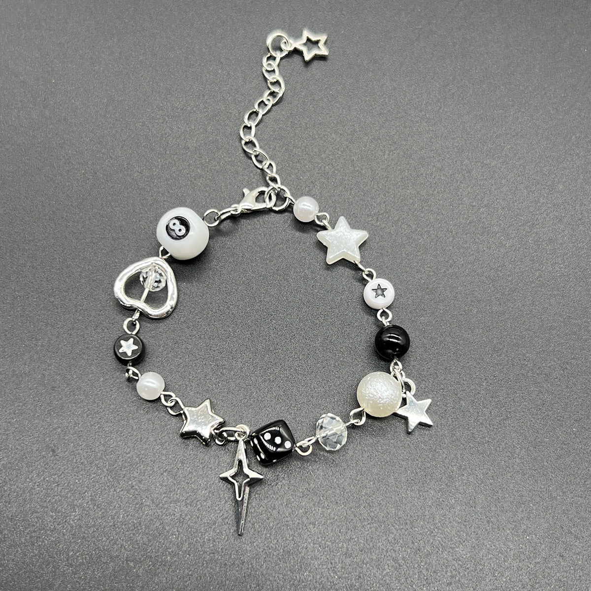European and American cross-border bracelet couple bestie black and white dice hip-hop handmade guitar microphone five-pointed star hand jewelry