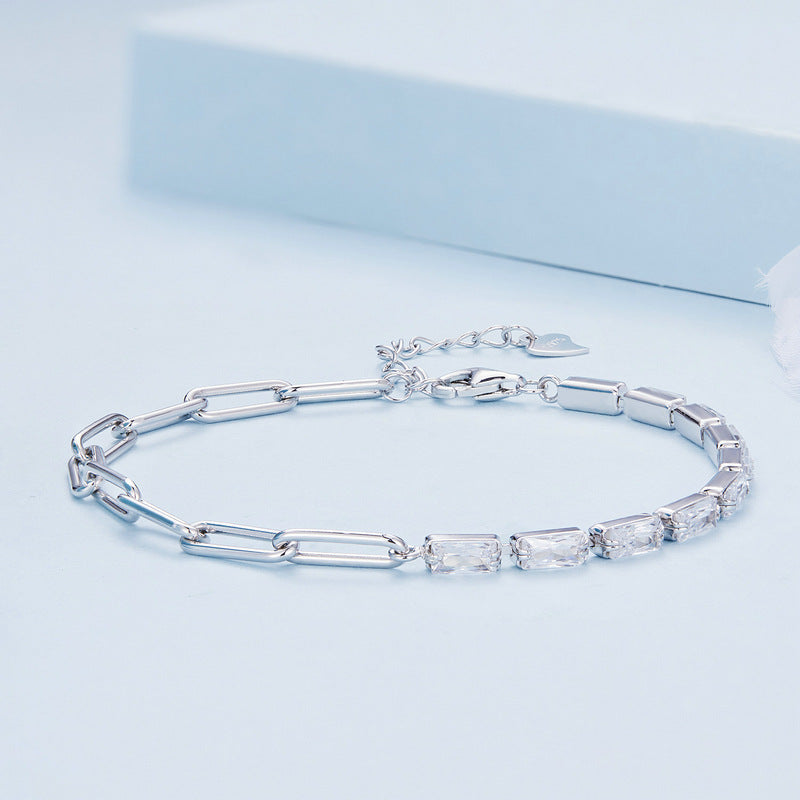 Aifle simple original sterling silver s925 chain zircon bracelet platinum-plated simple round ring bracelet