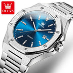 Men's Blue Quartz Watch - Steel Strap, Calendar